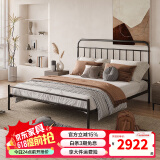 天坛家具 铁艺床现代家具组合主卧室双人钢木床 现代简约卧室套餐家具 黑色床+7cm棕垫 1.5*2.0m单床头