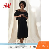 H&M女装背心吊带连衣裙夏季无袖修身收腰露背海洋印花长裙1221999 黑色 L 170/104