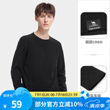 骆驼圆领抓绒衣男款秋季简约保暖长袖T恤情侣款打底衫上衣女 A1W2VV109，黑色，男 XXL