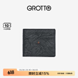 GROTTO个乐经典羊皮短款钱包手工真皮多卡位卡夹卡包情侣礼物 经典黑（小男孩）