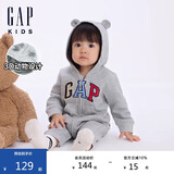 GAP婴儿初秋款彩logo小熊耳朵连帽连体衣儿童装爬服644733