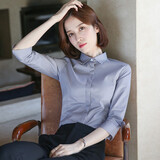 沐晴轩 春夏季衬衫女韩版学生七分袖职业装女士短轻熟白衬衣 591小领分叉灰色 L/38码