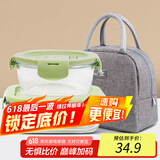 创得 耐热玻璃保鲜盒 微波炉烤箱饭盒上班族便当盒 圆650+长700ml+包