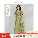 茵曼（INMAN）法式U领莱赛尔女装连衣裙立体花苞袖系带收腰2025夏新品长裙 春草绿 S