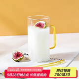 唯铭诺方形玻璃杯大容量色彩手把高颜值咖啡牛奶早餐杯 黄色玻璃杯400ML