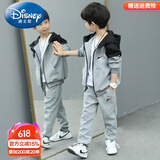迪士尼（Disney）童装男童秋装套装儿童衣服男大童外套裤子两件套男孩春秋季运动装 斜杠款灰色【春秋款】 150 尺码11~12岁【140-150cm】cm