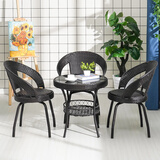 明强阳台桌组合简约小茶几小户型客厅茶桌椅仿藤编小圆桌钢化玻璃桌子 咖啡色旋转椅子3椅+60圆桌 整装