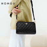 红谷女包2025新款菱格小香风牛皮斜挎包链条时尚百搭单肩包 漆黑