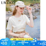 lagogo【凉感抗菌】索罗娜短袖T恤女拉谷谷夏季简约圆领正肩上衣 米色(T2) L
