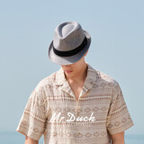 Mr DUCK英伦绅士帽卷边礼帽中老年爵士帽 高端帽子男夏季防晒草帽大头围 MS13014-灰色 (可调节帽围） M (适合56-58cm头围)