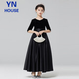 衣诺坊女童公主裙连衣裙六一主持人黑色礼服长裙花童女孩高端钢琴演出服