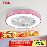 TCL 吸顶餐厅儿童房间超薄吊顶一体吸顶卧室风扇灯水晶装饰吊扇灯具 星星粉-变频+调光-遥控