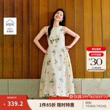 茵曼植物碎花女装无袖连衣裙浪漫度假风宽松2025夏季新品花苞长裙子 杏色【好评返现】 M
