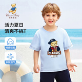 Classic Teddy儿童短袖男童T恤女童上衣夏季新款童装宝宝衣服半袖夏装1 棒球帽子熊织标短袖晨凤蓝 100