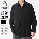 西域骆驼（VANCAMEL）衬衫男长袖衬衣男士宽松休闲男装上衣韩版纯色衣服 黑色 L