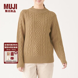 无印良品 MUJI 女式 阿兰图案 高领毛衣 长袖针织衫女款冬季W9AA874 驼色 M (160/84A)