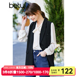 betu百图女装韩版英伦风气质外穿西装领马甲女2202T77 黑色 XS