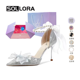 SOLLORA星空礼盒银色细跟高跟鞋女纯欲不累脚蝴蝶结水晶婚鞋送礼单凉鞋女 6CM【星空礼盒（可代写贺卡）】 37 (235mm)