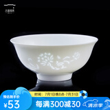 古镇陶瓷（GUZHENTAOCI） 景德镇碗碟套装家用盘饭碗汤碗白瓷玲珑瓷米饭碗厨房餐具陶瓷碗 白玲珑 花中娇客 4.5英寸饭碗