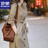 罗蒙风衣女2022春秋新款法式系带收腰显瘦时尚简约中长款高端气质外套 卡其色 L 建议110-120斤
