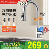 箭牌304不锈钢水槽冷热水龙头可旋转抽拉龙头厨房抽拉式龙头