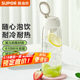 苏泊尔（SUPOR）塑料杯大容量男女学生户外运动健身随手杯提绳水杯子 月光白 610ml