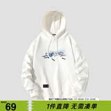 viishow 新款樱花富士山涂鸦印花连帽男式情侣休闲卫衣黑色百搭 白色 XL