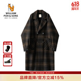 William fox&sons新复古回潮男装英伦风灯笼袖长款初剪羊毛苏格兰格纹羊毛呢大衣男 黑驼 L /50