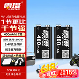 雷摄（LEISE）充电电池 九伏/Type-C锂电池400mAh (2节装) 大容量 适用:万用表/玩具遥控器/烟感探测器 USB-9V 
