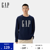 Gap男女装2025春季新款纯棉印花大logo宽松长袖T恤美版725634 海军蓝 L 美码 XL亚洲码185/104A