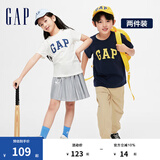 Gap男女童夏季LOGO纯棉短袖T恤套装儿童装404362两件装 蓝白组合 140cm(M)亚洲尺码