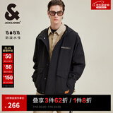 杰克·琼斯（JACK&JONES）男装春秋款工装风帽外套男士宽松潮流百搭字母印花防泼水夹克衣服 E40 黑色 XL 185