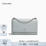 Calvin Klein【毕业礼物】小众单肩包荔枝纹包包链条翻盖CK女包斜挎包DH2806 PC6-灰蓝色 OS
