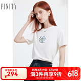 菲妮迪品牌T恤夏季 简约气质棉质白色圆领时尚短袖上衣 白色 XL
