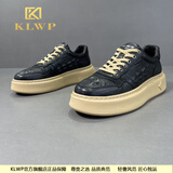 KLWP头层牛皮男鞋时尚百搭时尚潮鞋麦昆男鞋鳄鱼皮纹板鞋男款老爹鞋男 黑色 42