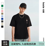 bosie【小花人系列】夏季新款短袖T恤男女情侣刺绣基础简约圆领上衣 黑色 L