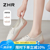 ZHR小白鞋女夏季真牛皮网面透气女鞋百搭休闲鞋子女 A70EF 米色 37 
