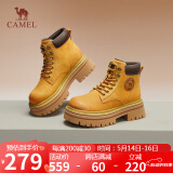 骆驼（CAMEL）大黄靴女时髦擦色粗跟户外工装马丁靴 L24W469612 土黄(4孔) 40