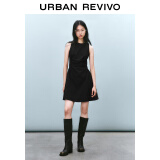 UR2025春季新款女摩登气质褶皱收腰显瘦无袖连衣裙UYY750030# 黑色 S