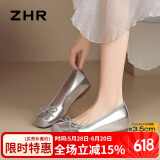 ZHR单鞋女时尚内增高浅口蝴蝶结女鞋百搭通勤小皮鞋AH602M银色37