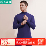 AB内衣情人节秋冬纯棉情侣半高领内衣长袖长裤内衣套装S679 藏青 L