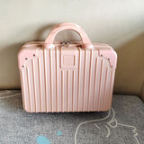 袋鼠迷你手提箱14英寸化妆箱礼品伴手礼箱子行李箱收纳箱旅行手提箱 复古化妆包-粉色