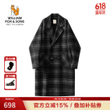 William fox&sons新复古回潮男装英伦风灯笼袖长款初剪羊毛苏格兰格纹羊毛呢大衣男 黑白格 M /48