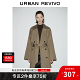 UR秋季新款女装摩登英伦风双排扣收腰系带风衣UWM140030 橄榄绿 (偏宽松) M