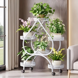 坤奉花架落地式多层圆形带轮移动铁艺摆放置物架客厅阳台绿萝花盆架 暖白色-加粗加厚6盆【桃心款】