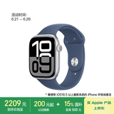 Apple/苹果 Watch Series 10 智能手表GPS款46毫米银色铝金属表壳丹宁色运动型表带S/M MX203CH/B