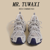 图瓦西厚底老爹鞋女2025秋季新款灰色港风小个子增高休闲透气运动鞋 灰蓝色 37 (235mm)