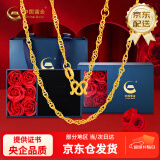 中国黄金足金水波纹黄金项链素链锁骨链婚庆三金送女友老婆生日礼物 约1.6g【玫瑰礼盒/京仓速达】
