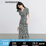 红袖茶歇法式连衣裙夏季新款女装收腰显瘦V领复古轻熟气质碎花雪纺裙 蓝花605 M