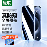 绿联适用苹果16/15Plus钢化膜防窥iPhone16/15Plus手机膜28°防偷窥防摔防指纹高清全覆盖前膜